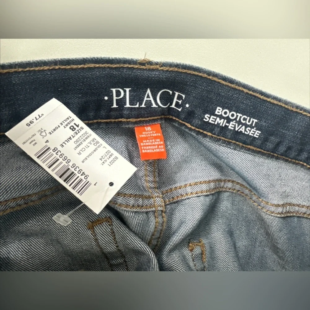 NWT Childrens Place Sz 18 Husky Bootcut Semi-Evasee Blue Wash Adjustable Waist